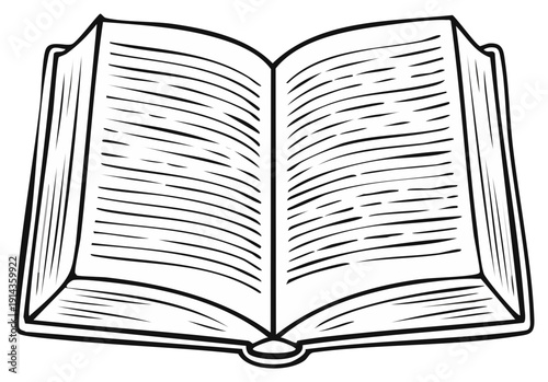 Hand drawn open book illustration with lined pages symbol of education and wisdom