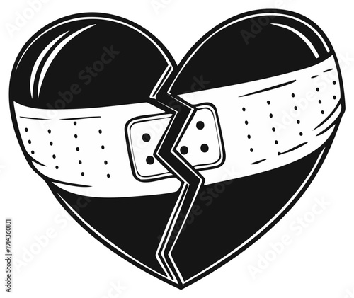 Cracked Heart Bandaged Together Symbolizing Healing Love and Emotional Recovery