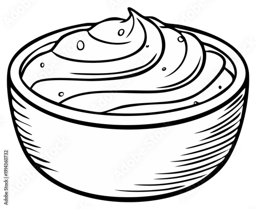 Delicious creamy frosting swirls in a ceramic bowl illustration