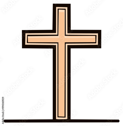 Religious Symbolism Graphic of a Peach Colored Cross with Dark Brown Outline