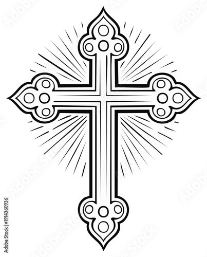 Orthodox Cross with Ornamented Design and Radiant Lines