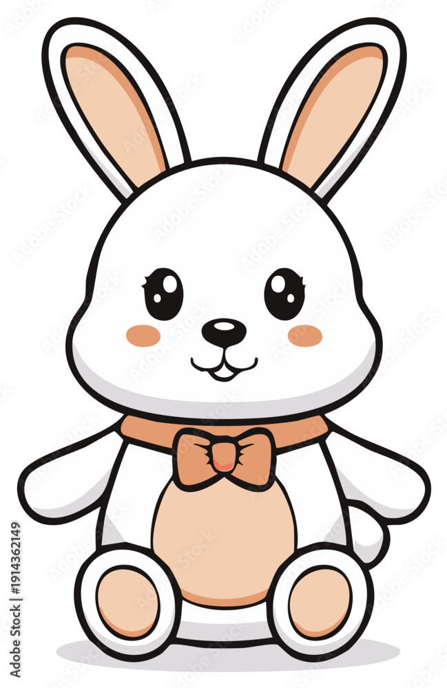 Fototapeta premium Cartoon rabbit character illustration, with bow tie, smiling