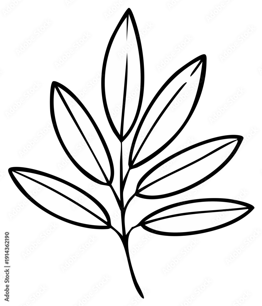 Obraz premium Simple Minimalist Outline Illustration of a Leaf and Branch Element