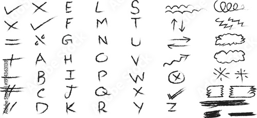 Hand Drawn Chalkboard Alphabet and Scribble Graphic Set