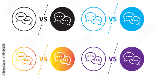 Chatbot vs human communication icons set in vibrant speech bubbles comparison