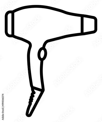 Modern hair dryer line art icon representing beauty, grooming, and professional styling. Ideal for salon signage, hair care apps, and minimalist web graphics. A versatile design tool.