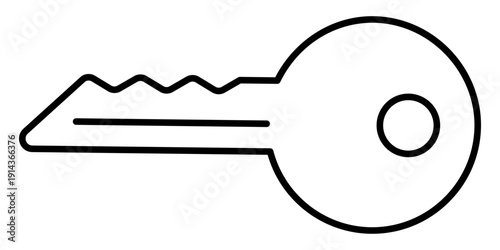 Minimalist black and white key line art icon representing security, access, and unlocking success. Ideal for modern web design, cybersecurity visuals, and real estate marketing themes.