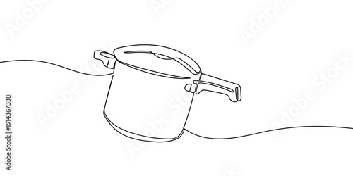 Single continuous line art style pressure cooker. Line art Illustration Editable stroke.