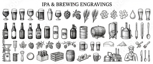 Wallpaper Mural Exploring the detailed world of IPA and brewing through artistic engravings and illustrations that showcase the brewing process and tools Torontodigital.ca