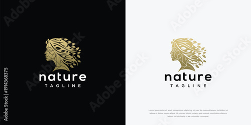 Golden Woman Profile with Nature Hair Logo.