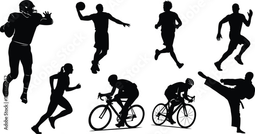 Silhouette of various sportsmen in action