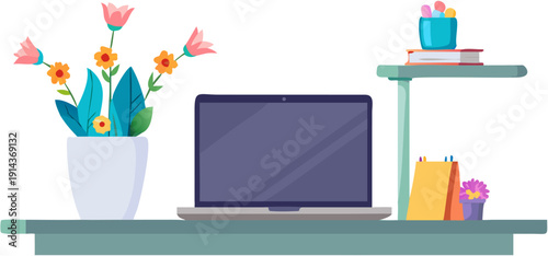 Flat vector illustration of a back to school concept featuring a digital tablet and laptop with a blank screen display for modern web technology design
