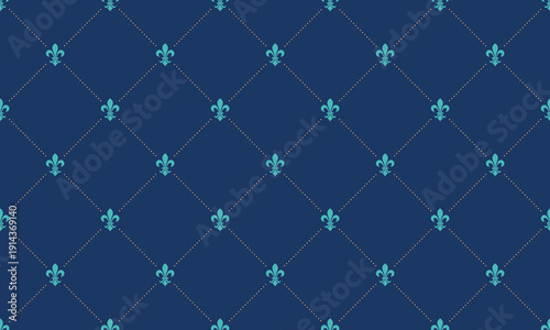 Elegant teal fleurdelis pattern on a deep blue background.  Perfect for website backgrounds, invitations, or textile designs.