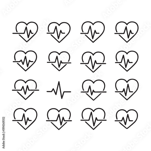 Heartbeat ECG Line Art Icons - Medical Health Symbol Collection