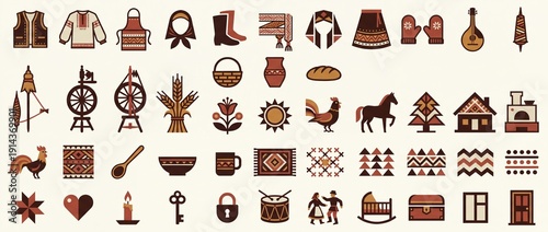 Wallpaper Mural Colorful collection of traditional symbols representing folk culture and heritage from various regions around the world Torontodigital.ca