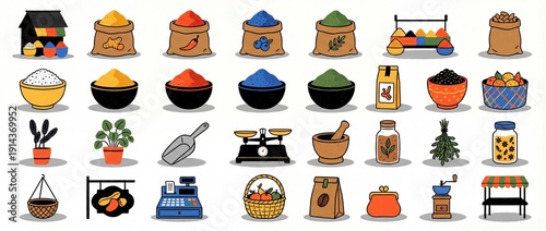 Wallpaper Mural Colorful display of spices and kitchen tools in a vibrant market setting filled with aromas and culinary inspiration Torontodigital.ca