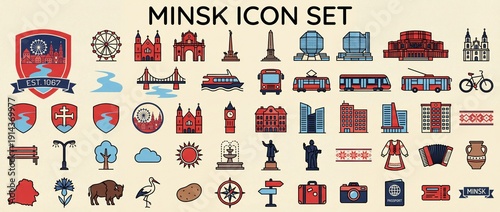 Wallpaper Mural Explore the vibrant and diverse icons of Minsk beautifully illustrated in a colorful and creative set showcasing city life and culture Torontodigital.ca