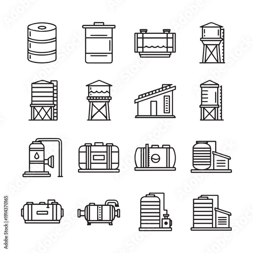 Industrial Storage Tanks and Containers Icons Set