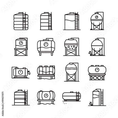 Industrial Storage Tanks Collection Vector Icons Set