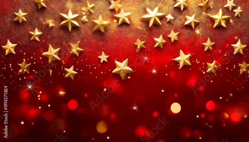 Golden Sparkles On Red Festive Background Christmas Magic With Gold Glitter Red Holiday Glow With Golden Stars Festive Red And Gold Sparkle