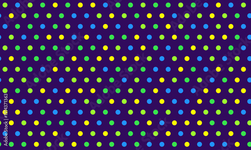 Vibrant abstract polka dot pattern in yellow, green, and blue on a deep purple background.  Perfect for website banners, playful designs, or textile prints.