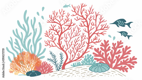 Vibrant Coral Reef Underwater Scene for Ocean Ecology Education Travel Web Design Summer Promotion