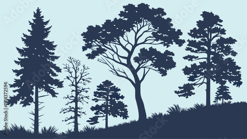 Diverse Forest Silhouette Set Evergreen and Deciduous Trees for Nature Design Landscape Ecology Projects Outdoor Adventure Branding