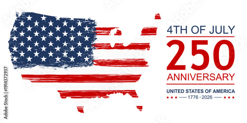 250th USA anniversary banner, USA Independence greetings, American flag brush strokes, United States 4th of July festive banner