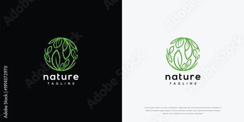 Green Leaf Globe Logo - Nature Organic Eco-Friendly Earth Symbol.