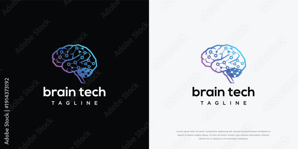 Fototapeta premium Brain Tech Logo Digital Brain Network AI Innovation Science.