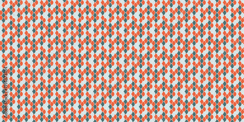 Vibrant geometric textile pattern.  Interlocking diamond shapes in coral and teal create a seamless, modern design perfect for backgrounds, website design, fabric prints, or packaging.
