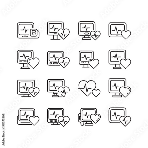 Medical ECG Monitor Icons with Heartbeat and Pulse Waveforms - Stock Media