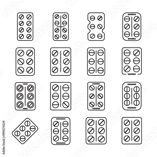 Pill Blister Packs Icons - Assorted Medicine Packaging Styles