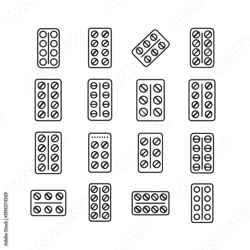 Pill Packet Icons, Medicine Blister Packs, Pharmaceutical Packaging Set, Health Care, Stock Media
