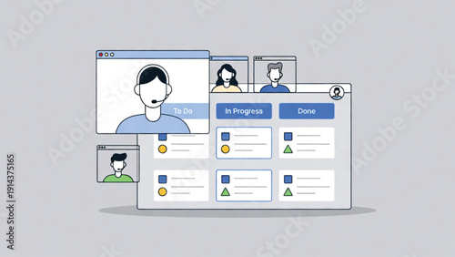 Business Kanban board for task management with video call integration