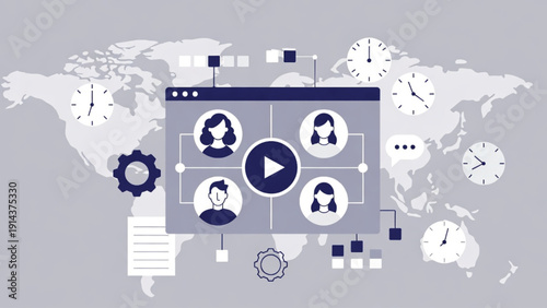 Business Online Video Conference for Global Team Communication and Workflow