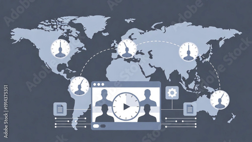 Business Global Business Team Collaboration with Time Zone Clocks