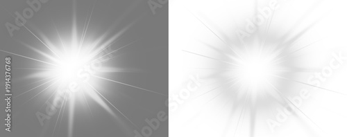 Bright light explosion with rays on black background