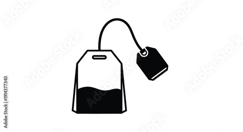 Simple black tea bag graphic with string a minimalist silhouette