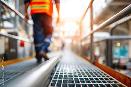 Wallpaper Mural Industrial metal walkway with safety rails in modern factory interior Torontodigital.ca