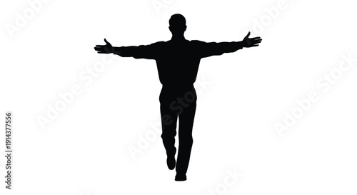 A stark black silhouette of a man with arms outstretched silhouette