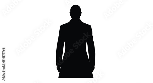 A stark black silhouette of a man in a suit silhouette