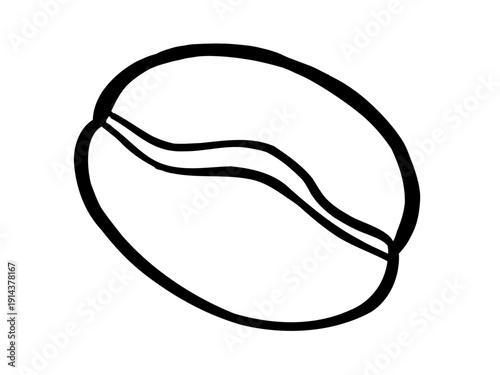 Vector cute hand drawn black coffee bean doodle in outline form with grain surface. Great for gourmet coffee ads, kitchen prints and farm fresh designs.