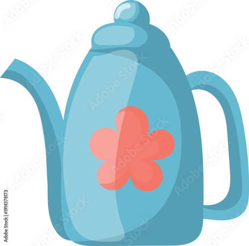 Blue ceramic teapot with red flower decoration vector