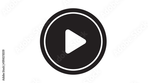 Circular black play button icon on white background, simplified media control symbol for graphic design.