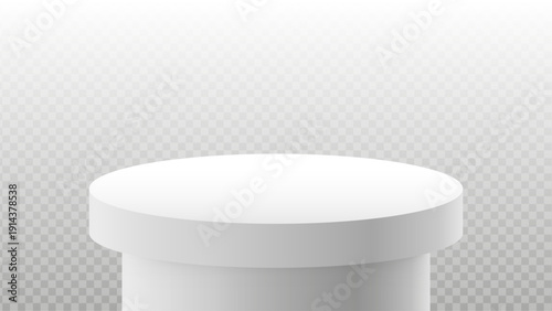 Realistic white round podium pedestal on transparent background. 3D platform for for product display, cosmetic mockup