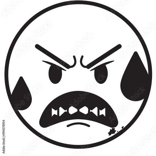 Angry Water Droplet Cartoon Emoticon with Grimace, Frown, and Sharp Teeth.