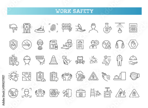 Job Safety icon set. Vector outline Illustration