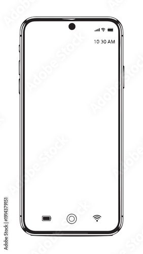 Minimalist blank smartphone with white screen and slim bezel on plain background.