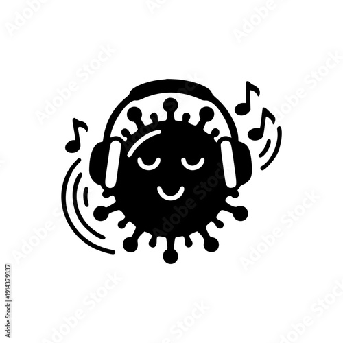 Happy virus listening to music with headphones